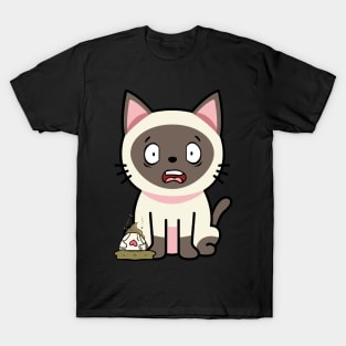 Funny siamese Cat steps on a dirty diaper T-Shirt